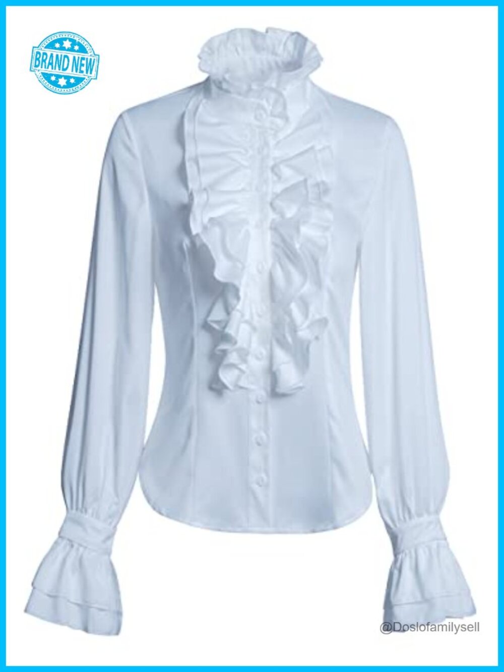 Victorian Gothic Ruffled Lotus High Neck Lace Lantern Sleeve Blouse